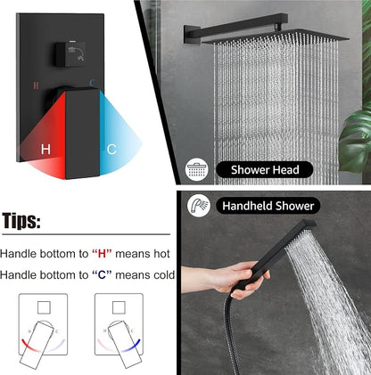 Midanya Shower Faucet Set,Wall Mount Shower System with Square Rain Shower Head and Hand Sprayer, Rough-in Valve Body and Trim Kit Included,16 Inch,Matte Black - Image 4