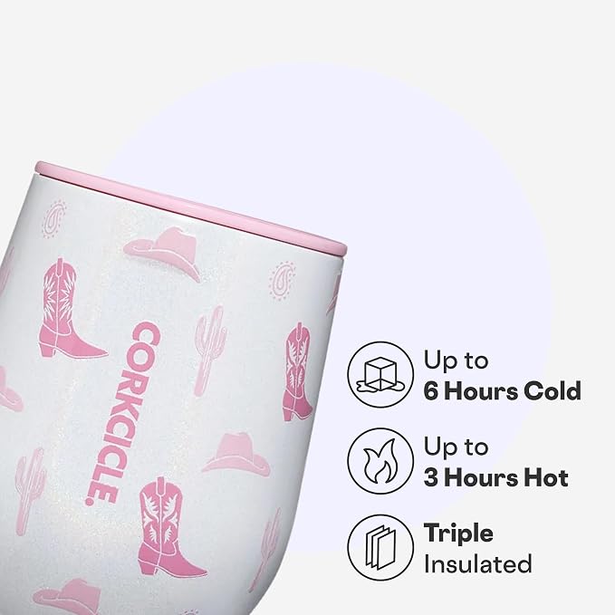 Corkcicle Classic Stemless Wine Tumbler - Keeps Drinks Cold for 6 Hours - Triple-Insulated Stainless Steel - Non-Slip Bottom - Summer Drinkware Gift - Keeps Drinks Ice Cold - 12 oz - Cowgirl - Image 3