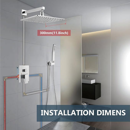 Aolemi Shower Faucet Set with Handheld Spray High Pressure Shower System Shower Faucets Sets Complete Rough-in Valve and Shower Trim Kit Wall Mount Rainfall 12 Inch LED Shower Head Polish Chrome - Image 9