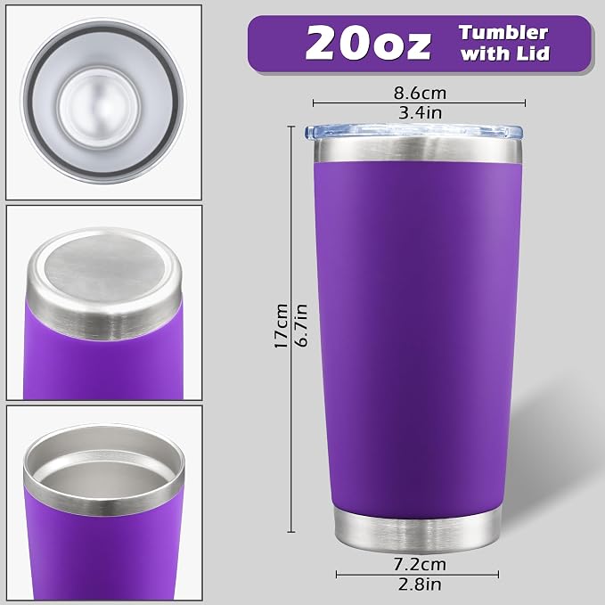 AIANJI 20oz Tumbler Bulk Stainless Steel Tumblers with Lid Vacuum Insulated Double Wall Travel Coffee Mug Powder Coated Tumbler Cup for Hot and Cold Drinks(Purple, 6 pack) - Image 5
