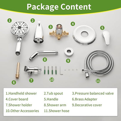 Tub Shower Faucet Set with 10 Spray Handheld Shower Chrome Shower Head and Handle Set Shower System with Tub Spout 4.7 Inch Shower Handheld Shower Fixtures Tub and Shower Trim Kit - Image 8