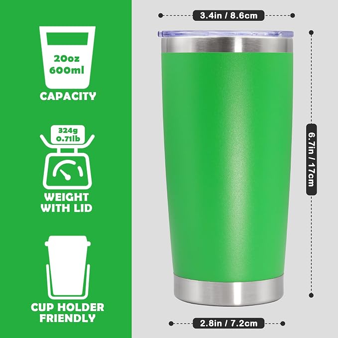 20oz Tumbler Bulk Stainless Steel Tumbler Cup with Lid Vacuum Insulated Double Wall Travel Mug, Durable Powder Coated Travel Coffee Tumbler Mug for Hot & Cold Drinks, Green,8 Pack - Image 3