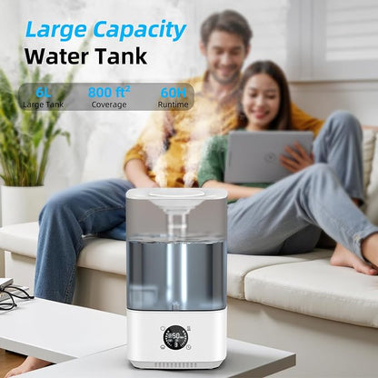 6L Humidifier for Bedroom Large Room Home, 800ft² Wide Coverage, 26dB Quiet,Easy Top Fill, Quickly & Evenly Humidify, Real-Time Humidity Monitoring and Anti-dry Burn, White - Image 2