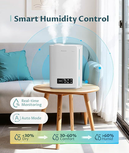 BREEZOME 6L Humidifiers for Bedroom Large Room & Essential Oil Diffuser, Ultrasonic Top Fill Cool Mist Humidifiers for Baby, Plants, Nursery Last up to 60 Hours, Smart Humidistat Control, Quiet, White - Image 3