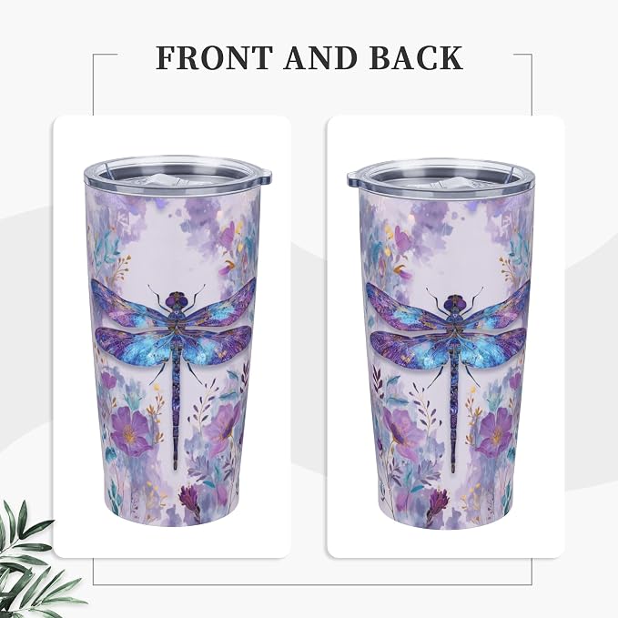 Dragonfly Tumbler with Lid and Straw 20oz Vacuum Insulated Coffee Cup Stainless Steel Tumblers Leakproof Travel Mug Present for Women Men - Image 5