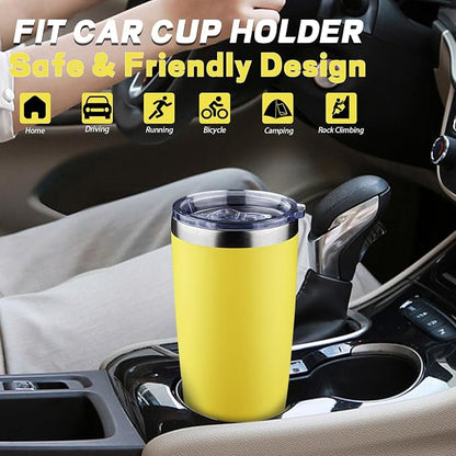 20 oz Tumbler with Lids and Straws, Stainless Steel Insulated Coffee Tumbler, Double Wall Vacuum Insulated Travel Mug Cup, Leakproof Thermal Coffee Cup for Hot and Cold Drinks (Yellow) - Image 6