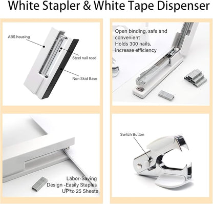 White Office Supplies, Shellvcase White Desk Accessories, Stapler and Tape - Image 3