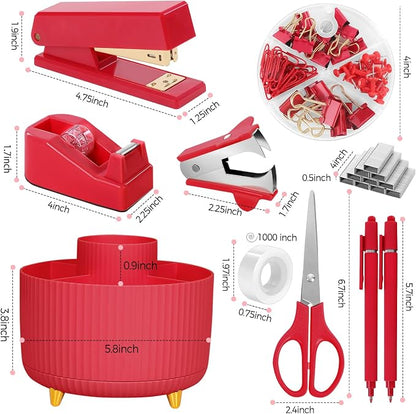 SKYDUE Red Office Supplies Set, Pencil Holder - Image 8