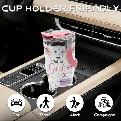 Christian Gifts for Women - 20oz I'm A Child of God Tumblers - God Tumbler with Straw & Top Handle, Leak-proof, BPA-free, Double Wall Insulated Stainless Steel Coffee Tumbler Gifts Cup for Christian - Image 4