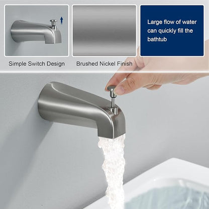 Tub Shower Faucet Set with Valve, 6-Inch Shower Head and Handle Set Brushed Nickel, Single-Handle Tub and Shower Trim Kit with Touch-Clean Rain Shower Head and Tub Spout - Image 4