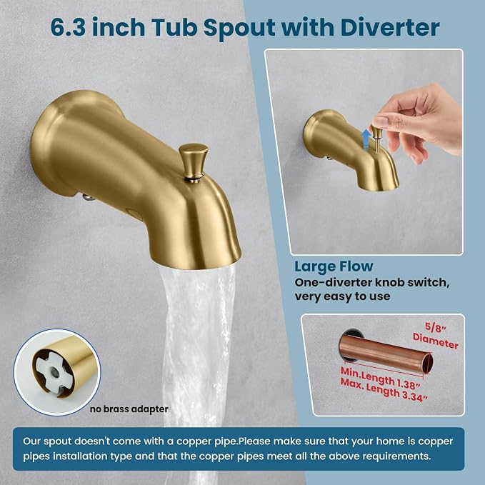 gotonovo Bathroom Shower Head Kit High Pressure Combo System Shower Faucet 6 Modes ABS Handheld Spray Shower Trim Kit Valve Included Shower Head and Handle Set Brushed Gold - Image 5