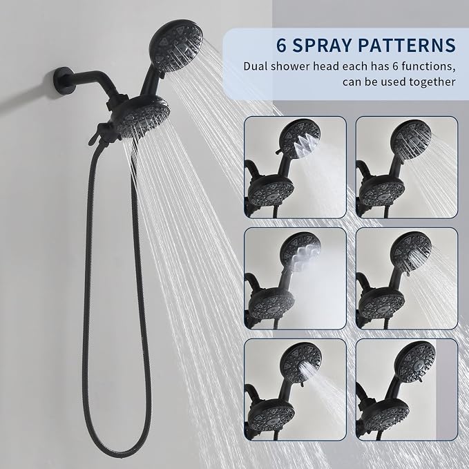 Matte Black Shower Faucet Set Complete Shower Kit Shower Systems Dual Shower Head and Handheld 2 in 1 Combo Set Shower Trim Kit Shower Fixtures - Image 5