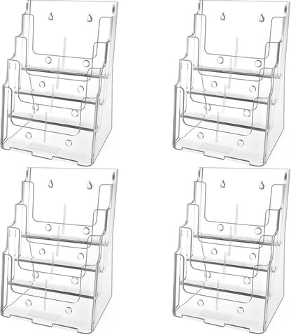 MaxGear 4 Tier Brochure Holder, 8.5 x 11, Removable Divider, 4 Pack | Clear by MaxGear