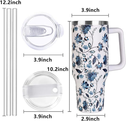 SYACOT 40 oz Tumbler with Handle and Straw Stainless Steel Insulated Tumbler Leak Proof Lid and Straw Lid Reusable Travel Mug Coffee Mug Cup Dishwasher Safe Keep Drinks Cold and Hot (Ceramics) - Image 2