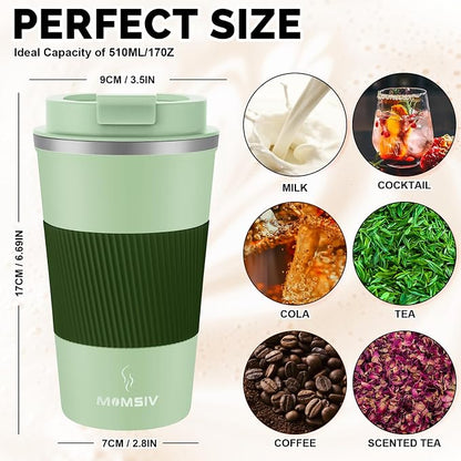 MOMSIV 17oz Travel Mug, Insulated Coffee Cup with Leakproof Lid, Vacuum Stainless Steel Double Walled Reusable Tumbler for Hot and Cold Water Coffee and Tea In Travel and Car - Image 2
