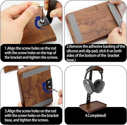 GEVO Headphone Stand, Walnut Wood Headset Stand - Image 7