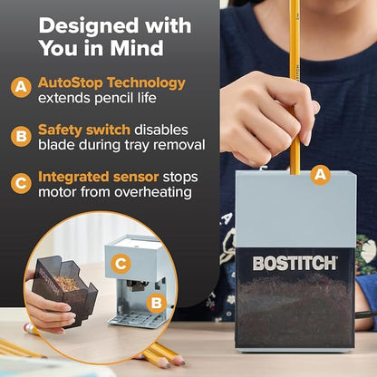 Bostitch Konnect Rechargeable Pencil Sharpener, Auto-Stop Helical Cutter - Image 5