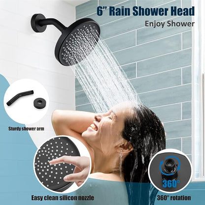 Aolemi Tub Shower Faucet Set With Valve Wall Mount Shower Trim Kit 6 Inch Bathtub Fixtures Rough-in Valve Single-Spray Shower Head System 5.3 Inch Tub Spout Matte Black Modern - Image 4