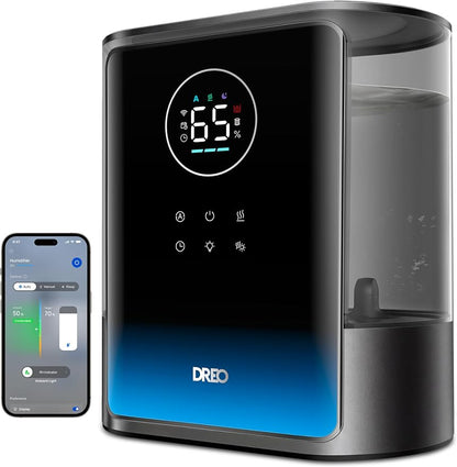 DREO 8L Smart Humidifiers for Bedroom 600ft², 80H Runtime Warm&Cool Supersized Mist Humidifier for Large Room Indoor, Quiet Whole House humidifier for Baby, Plants, with Alexa/Google, Black, HM717S by DREO