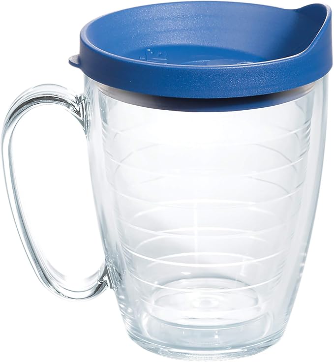 Tervis Clear & Colorful Lidded Made in USA Double Walled Insulated Tumbler Travel Cup Keeps Drinks Cold & Hot, 16oz Mug, Blue Lid by TervisTumblerCompany