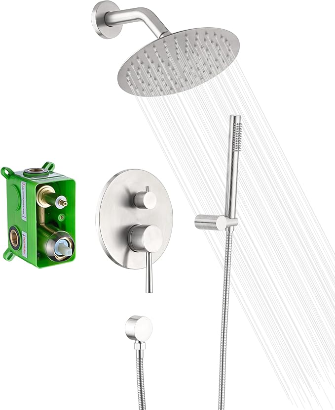 SUMERAIN Wall Mounted Rainfall Shower System Brushed Nickel Shower Faucet Set with Handheld Sprayer and Valve by SUMERAINFAUCETS