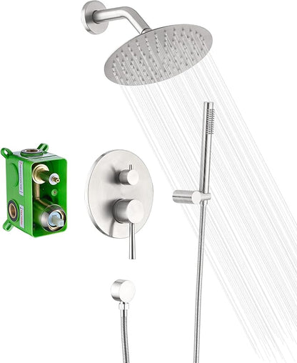 SUMERAIN Wall Mounted Rainfall Shower System Brushed Nickel Shower Faucet Set with Handheld Sprayer and Valve by SUMERAINFAUCETS