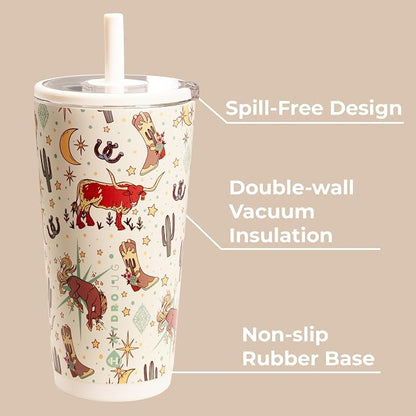 HydroJug Everyday Tumbler 20 oz – Ceramic-Lined Insulated Tumbler with Straw and Soft-Touch Lid, Cup Holder Friendly, Double-Wall Vacuum Insulation, Reusable Travel Cup – Rodeo - Image 3