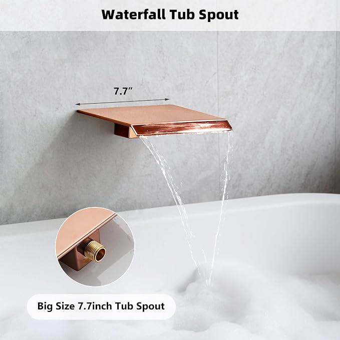 Rainfall Shower Faucet Set with Tub Spout 8 Inch, Shower Head and Handle with 2 Hooks, Rain Shower and Handheld Shower System Square Wall Mount for Bathroom - Image 3