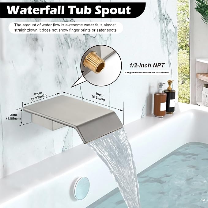 Midanya Rain Shower System with Tub Spout,Tub Shower Faucet Set with rainfall Shower Head and Handheld Spray,Wall Mount Tub Shower Combo Rough-in Valve Included,10 Inch Brushed Nickel - Image 5