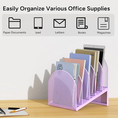 5-Section Desk File Organizer, Metal Mesh Folder Organizer - Image 7