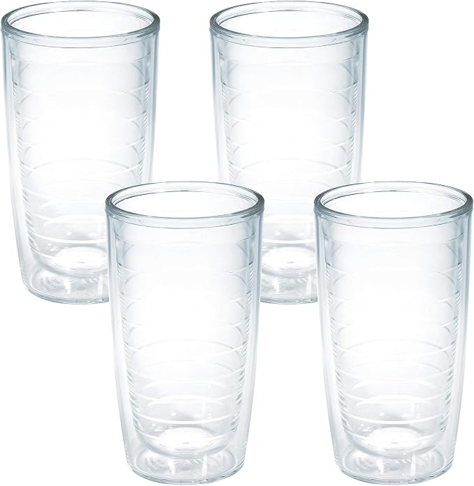 Tervis Clear & Colorful Tabletop Made in USA Double Walled Insulated Tumbler Travel Cup Keeps Drinks Cold & Hot, 16oz - 4pk, Clear by TervisTumblerCompany