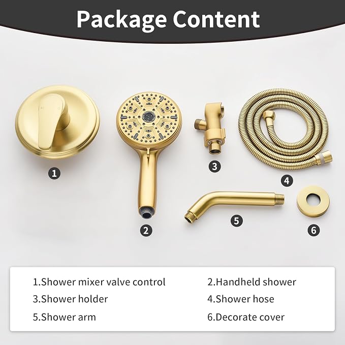 Single-Handle Shower Faucet Set Shower Kit with Valve Shower Trim Kit with 10 Spray Handheld Shower Head System Shower Valve and Trim Kit Brushed Gold Shower Fixtures - Image 8