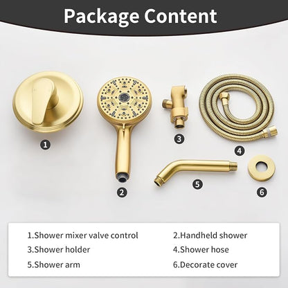 Single-Handle Shower Faucet Set Shower Kit with Valve Shower Trim Kit with 10 Spray Handheld Shower Head System Shower Valve and Trim Kit Brushed Gold Shower Fixtures - Image 8