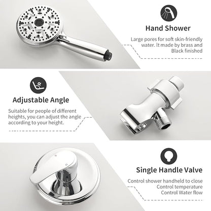 Single-Handle Shower Faucet Set Shower Kit with Valve Shower Trim Kit with 10 Spray Handheld Shower Head System Shower Valve and Trim Kit Chrome Shower Fixtures - 88065CP - Image 6