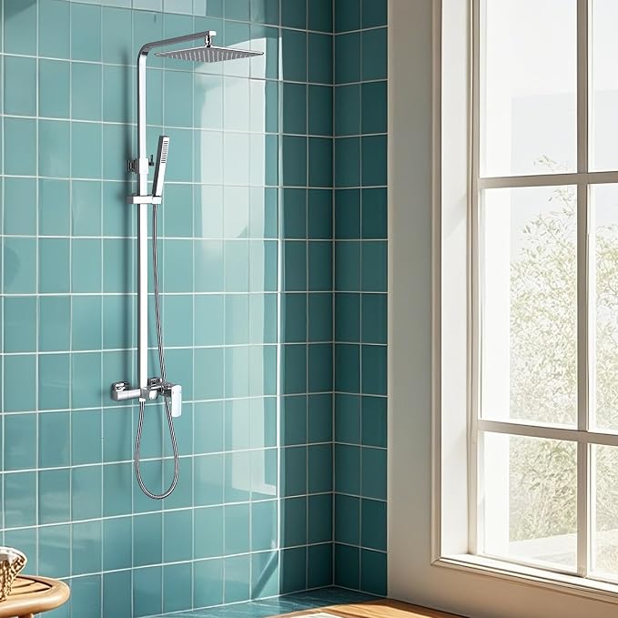 RBROHANT Polished Chrome Exposed Shower System with Tub Spout, Exposed Shower Fixtures for Bathroom with Brass 3-Functional Valve, Height Adjustable, Wall Mounted - Image 2