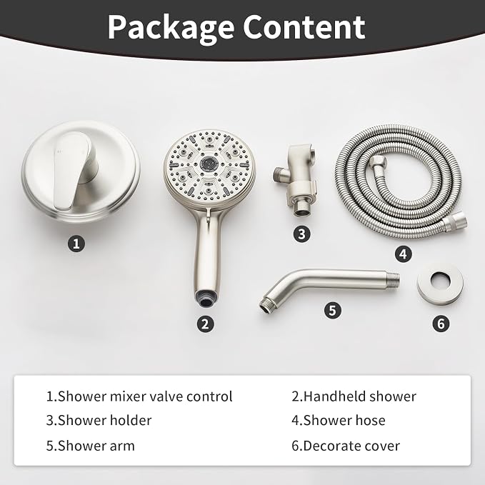 Single-Handle Shower Faucet Set Shower Kit with Valve Shower Trim Kit with 10 Spray Handheld Shower Head System Shower Valve and Trim Kit Brushed Nickel Shower Fixtures - Image 8