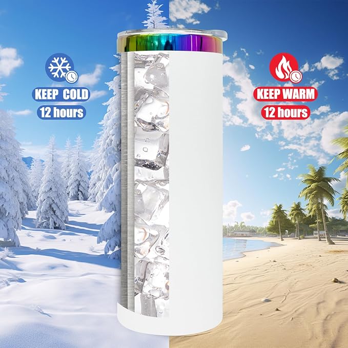 20 oz Skinny Tumblers Stainless Steel Tumbler with Lid and Straw Double Wall Vacuum Insulated Coffee Mug 20oz Powder Coated Cup for Hot and Cold Drinks(White,8 pack) - Image 7