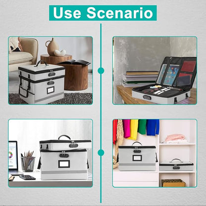 EXLIFBAG 2 Layer File Box with Lock, Portable Document Organizer Box with Handle - Image 5