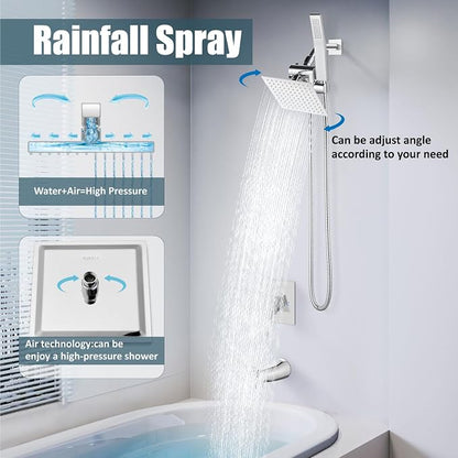 Aolemi Shower Tub Faucet Set with Handheld Spray Shower System Single Shower Rainfall Head and Handle with Tub Spout Combo Rough-in Valve Included Shower Trim Kit 6 Inch Shower Head Polish Chrome - Image 4