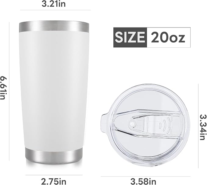 20 oz Tumbler with Lid Stainless Steel Insulated Tumblers Bulk Double Wall Vacuum Cups Powder Coated Travel Mug Keep Drink Cold and Hot, White, 8 Pack - Image 7