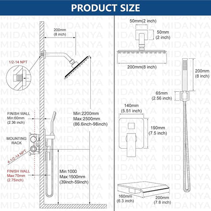 Midanya Shower System with Tub Spout,Bathtub Shower Faucet Set with Square Rainfall Head and Handheld Sprayer Wall Mount Tub Faucet Set with Valve and Trim Kit,8 Inch Oil Rubbed Bronze - Image 5