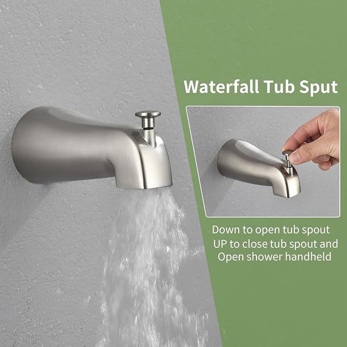 Tub Shower Faucet Set with 10 Spray Handheld Shower Brushed Nickel Shower Head and Handle Set Shower System with Tub Spout 4.7 Inch Shower Handheld Shower Fixtures Tub and Shower Trim Kit - Image 4