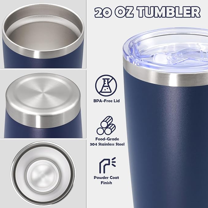 20oz Tumbler Bulk Stainless Steel Tumbler Cup with Lid Vacuum Insulated Double Wall Travel Mug, Durable Powder Coated Travel Coffee Tumbler Mug for Hot & Cold Drinks, Navy,8 Pack - Image 3