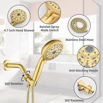 Single-Handle Shower Faucet Set Shower Kit with Valve Shower Trim Kit with 10 Spray Handheld Shower Head System Shower Valve and Trim Kit Brushed Gold Shower Fixtures - Image 4