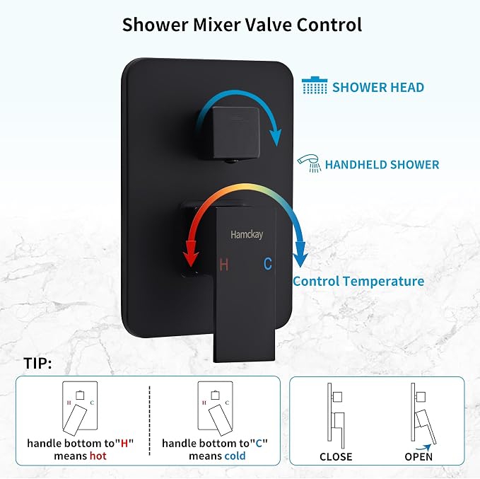 10 Inch Matte Black Shower Faucet Set with Rain Shower Head and Handheld Spray, Wall Mounted Rainfall Shower Head with Handheld Combo, Bathroom luxury Shower System with Valve and Trim - Image 6