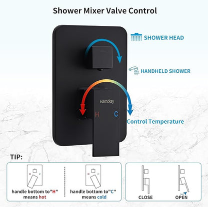 10 Inch Matte Black Shower Faucet Set with Rain Shower Head and Handheld Spray, Wall Mounted Rainfall Shower Head with Handheld Combo, Bathroom luxury Shower System with Valve and Trim - Image 6