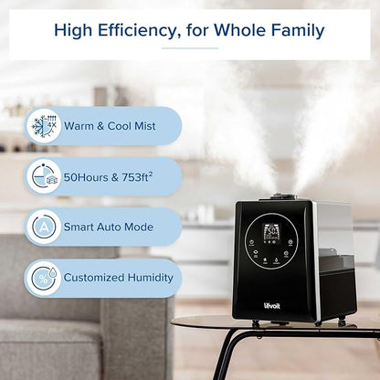 LEVOIT LV600HH 6L Warm and Cool Mist Ultrasonic Humidifier, Rapid Humidification for Bedroom Large Room, Essential Oil Diffuser, Humidity Setting with Built-in Sensor, Auto Mode, Timer, Remote Control - Image 2
