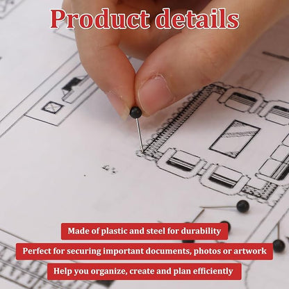 200 PCS Black Push Pins, Small Round Head Map Push Pins - Image 3