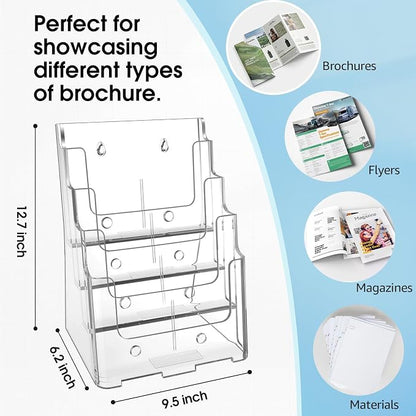 MaxGear 4 Tier Brochure Holder, 8.5 x 11, Removable Divider, 4 Pack | Clear - Image 2