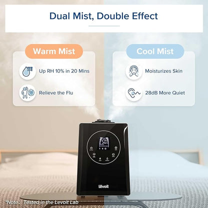 LEVOIT LV600HH 6L Warm and Cool Mist Ultrasonic Humidifier, Rapid Humidification for Bedroom Large Room, Essential Oil Diffuser, Humidity Setting with Built-in Sensor, Auto Mode, Timer, Remote Control - Image 3